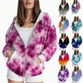 thumbnail image 1 of Towmus Women's Tie-Dye Zip-Up Hoodie Cute Drawstring Gradient Hoodies Long Sleeve, With Pocket XS-6XL, 1 of 7