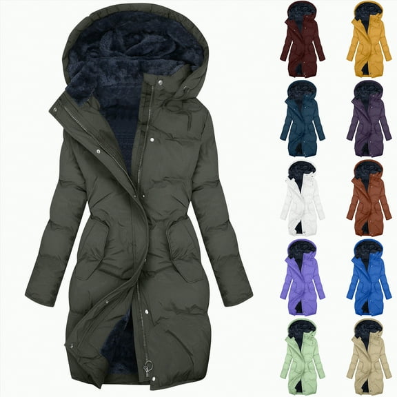 Towmus Women's Winter Coat Plus Size Quilted Zip Up Hooded Sweatshirt Long Puffer Jackets Thermal Parka Outerwear