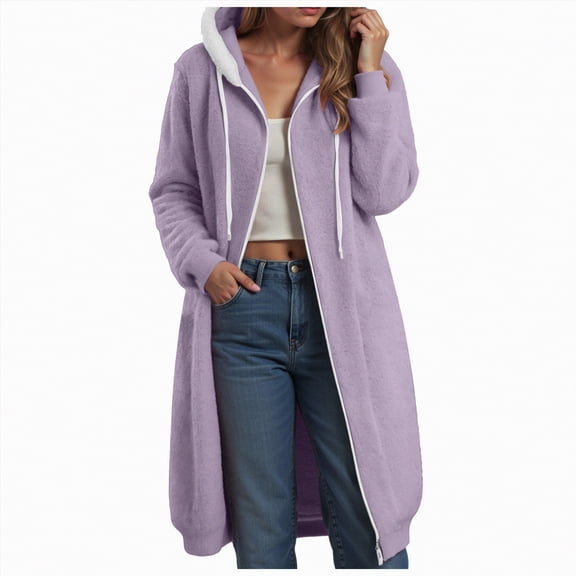 Towmus Women's Zip Up Hoodies Oversized Fleece Long Tunic Sweatshirts Casual Long Sleeve Fall Hoodie Jacket Coat