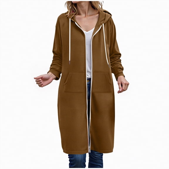 Towmus Women's Zip Up Hoodies Oversized Long Sleeve Sweatshirts Casual Fall Coat with Pocket S-5XL