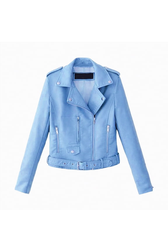 Women's Zipper Motorcycle Biker Faux PU Leather Jackets Cropped Bomber Jacket for Women with Pockets