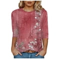 thumbnail image 1 of Towmus Womens 3/4 Length Sleeve Cotton Clothes Floral Print Dressy Blouses Crew Neck Casual Tunic Tops Summer Shirts Loose Fit Pullover, 1 of 4