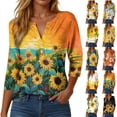 thumbnail image 1 of Towmus Womens 3/4 Length Sleeve Cotton Tops Summer Casual Short Sleeve Button V Neck Shirts Basic Loose Tunic Tops Blouse, 1 of 5