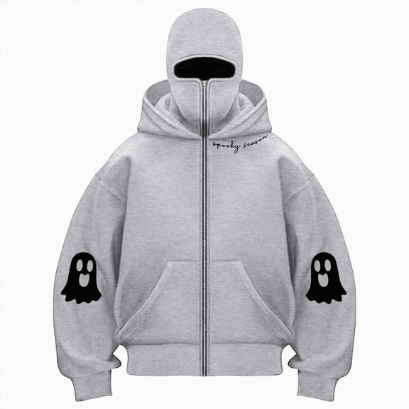 Towmus Womens Balaclava Hoodies Zip Up Double Sweatshirt Hip Hop Outerwear Jacket Built-In Eye Mask Halloween Y2K Clothing