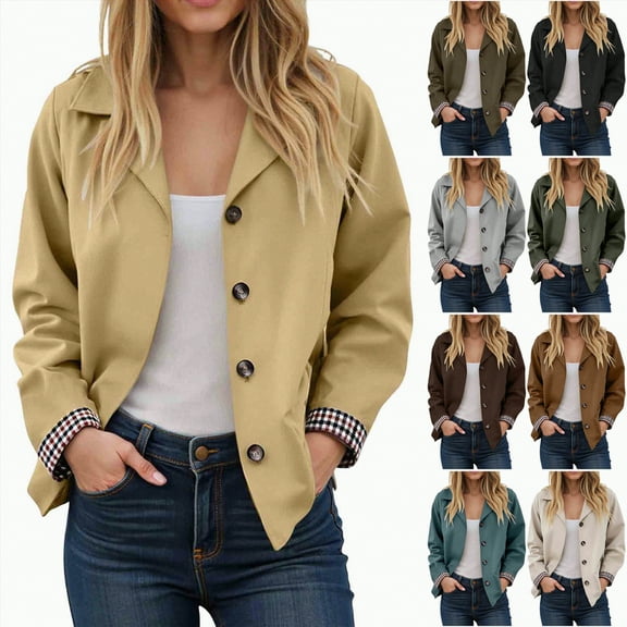 Towmus Womens Blazers for Work Casual Lapel Short Trench Coats Suit Jackets Solid Color Single Breasted Open Front Fall Outerwear