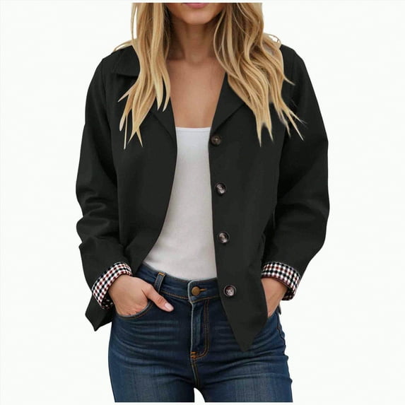 Towmus Womens Blazers for Work Casual Lapel Short Trench Coats Suit Jackets Solid Color Single Breasted Open Front Fall Outerwear