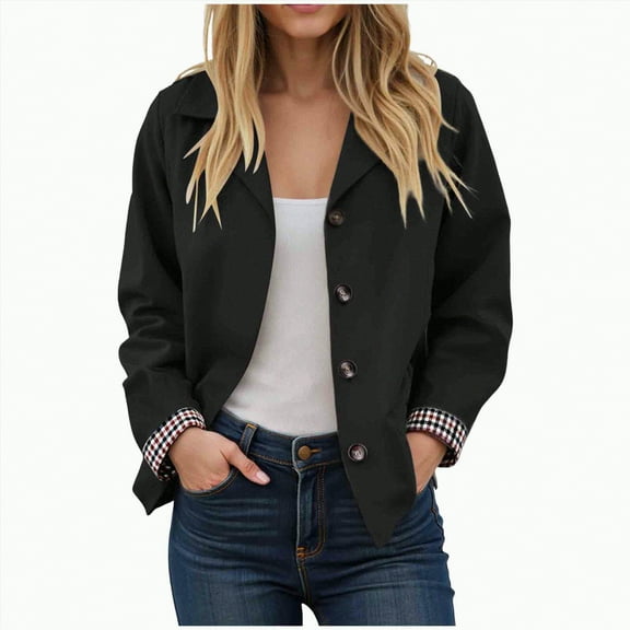 Towmus Womens Blazers for Work Casual Lapel Short Trench Coats Suit Jackets Solid Color Single Breasted Open Front Fall Outerwear
