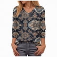 thumbnail image 1 of Towmus Womens Blouses Boho Floral Printed 3/4 Sleeve Shirts Business Work Shirt Dressy Casual Loose Tops, 1 of 5
