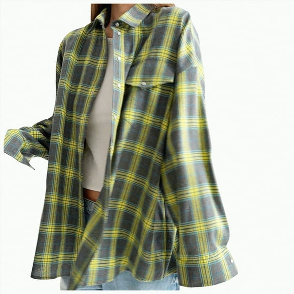 Towmus Womens Button Down Flannel Shirts Oversized Long Sleeve Plaid Shackets Business Casual Blouse Fall Tops