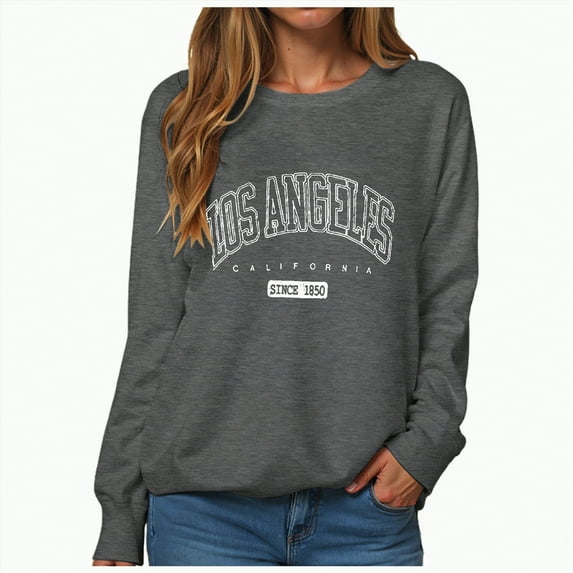 Towmus Womens Casual Long Sleeve Los Angeles Letter Print Loose Pullover Top Crewneck Graphic Sweatshirts