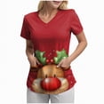 thumbnail image 1 of Towmus Womens Christmas Scrub Tops Funny Print V Neck Short Sleeve Shirts Stretch Anti Wrinkle Nursing Uniform with Pockets, 1 of 5