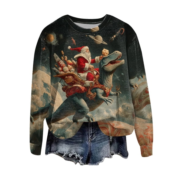 Towmus Womens Christmas Sweatshirts Casual Long Sleeve Cute Crewneck Graphic Sweatshirt Loose Fit Fall Pullover Tops