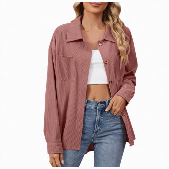 Towmus Womens Corduroy Shacket Button Down Shirts Oversized Long Sleeve Casual Cardigan Jacket 2025 Fall Fashion Clothes