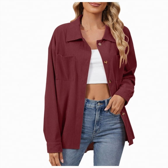 Towmus Womens Corduroy Shacket Button Down Shirts Oversized Long Sleeve Casual Cardigan Jacket 2025 Fall Fashion Clothes