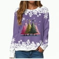 thumbnail image 1 of Towmus Womens Crewneck Long Sleeve Merry Christmas Graphic Sweatshirts Christmas Tree Bright Graphic Pullover Tops, 1 of 7
