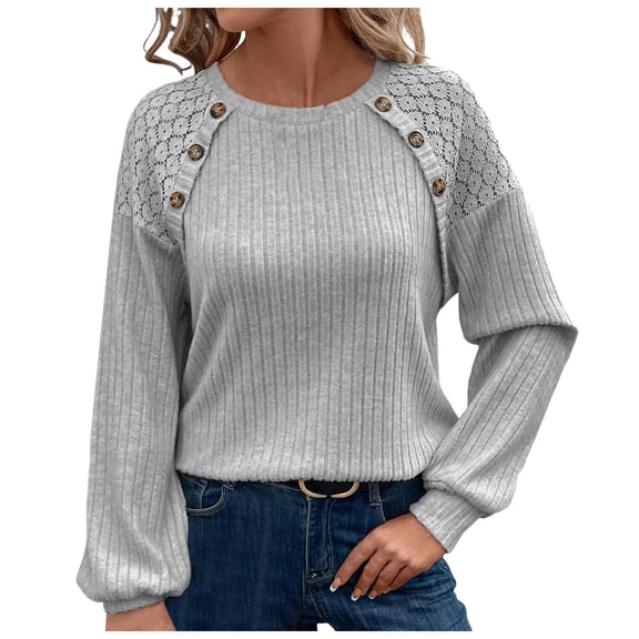 Towmus Womens Fall Long Sleeve Tunic Tops Lace Patchwork Blouses Pullover Sweaters Casual Crew Neck Dressy Shirts
