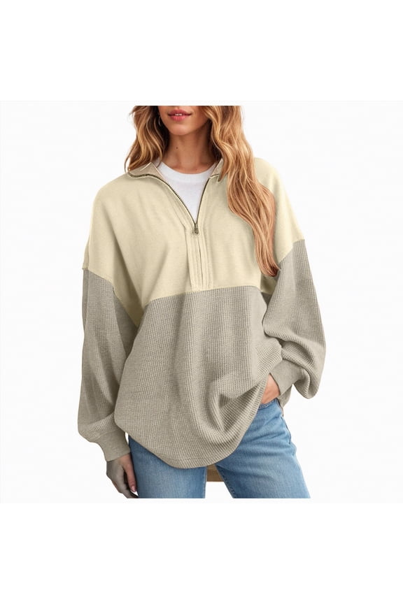 Womens Fall Sweatshirt Casual Waffle Knit Half Zip Pullover Loose Long Sleeve Tops