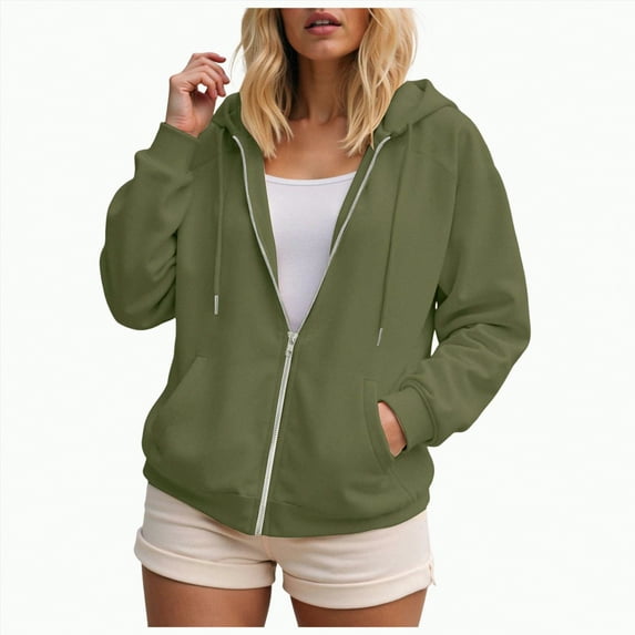 Towmus Womens Full Zip Up Hoodies Sweatshirts Fall Long Sleeve Casual Sweatshirt Comfy Y2k Tops