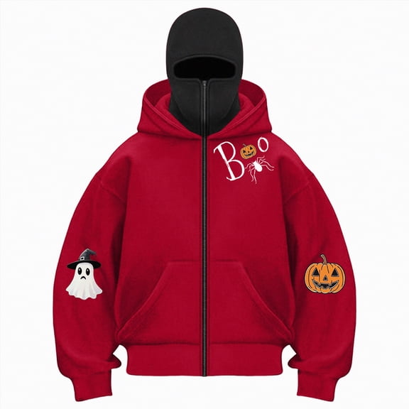 Towmus Womens Funny Balaclava Hoodie Casual Long Sleeve Zip Up Double Sweatshirt Halloween Clothes Fall Graphic Pullover Tops