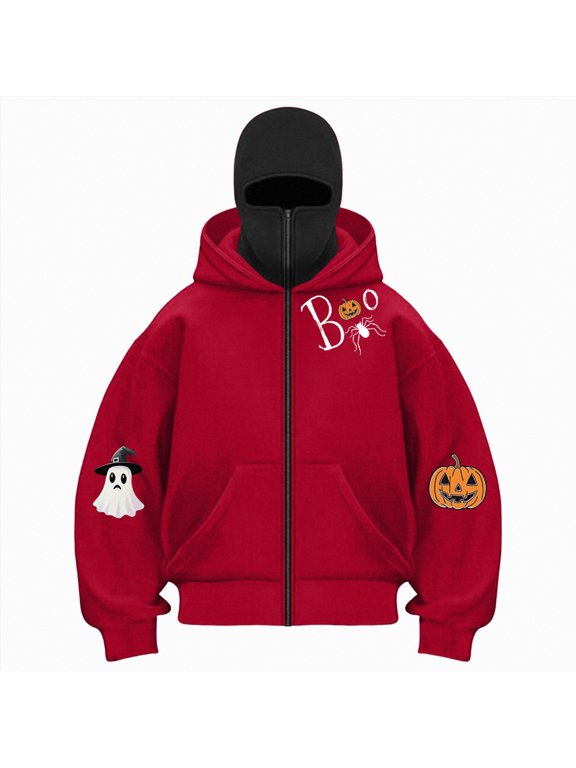 Womens Funny Balaclava Hoodie Casual Long Sleeve Zip Up Double Sweatshirt Halloween Clothes Fall Graphic Pullover Tops