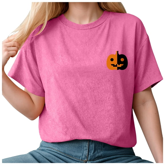 Towmus Womens Funny Pumpkin Shirts Short Sleeve Halloween Thanksgiving Fall T-Shirts Cute Graphic Tee Tops