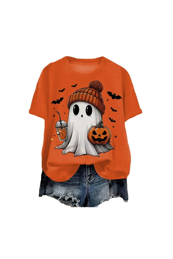 Womens Funny Short Sleeve Crew Neck Halloween Clothes Fall T-Shirts Graphic Tee Tops