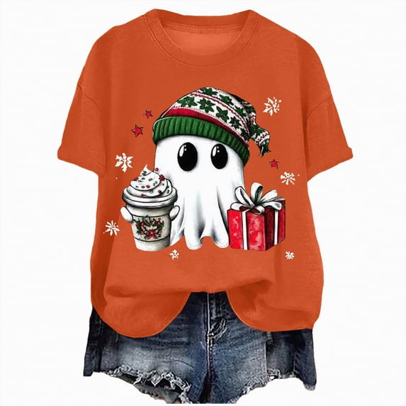 Towmus Womens Funny Short Sleeve Crew Neck Halloween Fall T-Shirts Christmas Graphic Tee Tops