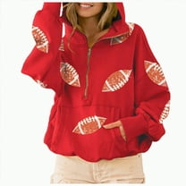 Towmus Womens Game Day Sweatshirts Football Sequin Hoodies Fall Outfits Long Sleeve Zipper Sweaters with Pocket