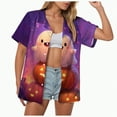 thumbnail image 1 of Towmus Womens Halloween Hawaiian Shirt Cute Pumpkin Spooky Castle Graphic Tee Magical Halloween Short Sleeve Button Up Tops, 1 of 6