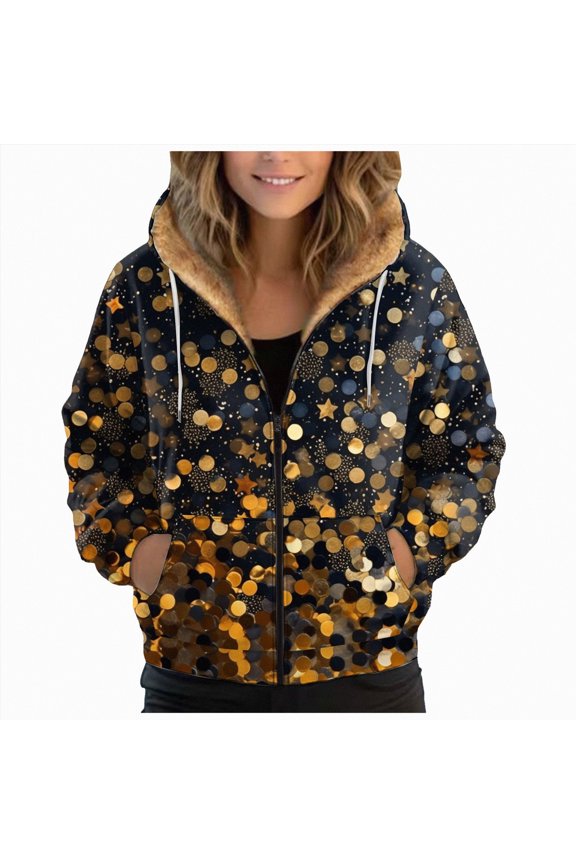 Womens Hoodies Zip Up Fleece Lined Fall Winter Coats Plus Size Floral Printing Jacket Lightweight With Pocket Clothes