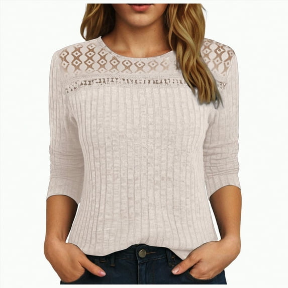 Towmus Womens Lace Long Sleeve Shirts Fall Tops Fashion Dressy Casual Lightweight Sweaters Mesh Clothes Trendy Fall Outfits