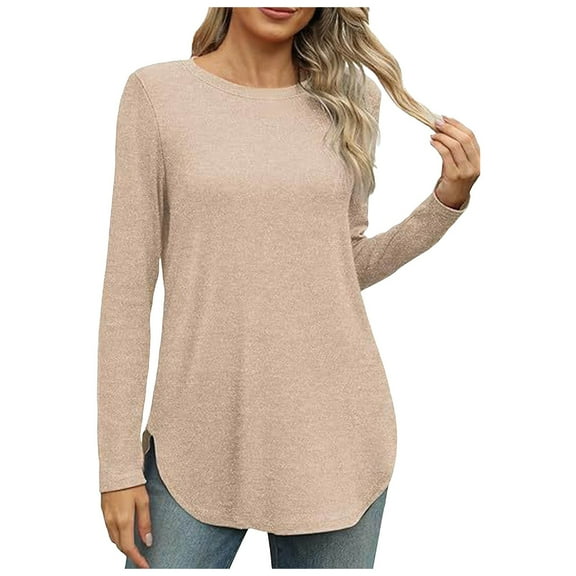 Towmus Womens Long Sleeve Crew Neck Shirts Side Split Basic Loose Tunic Tops for Women Casual Women's Fall Sweatshirts 2025