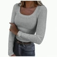 thumbnail image 1 of Towmus Womens Long Sleeve Scoop Neck Ribbed Knit Fitted Casual Tops Tee Slim Basic Shirts, 1 of 5