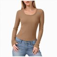 thumbnail image 1 of Towmus Womens Long Sleeve Shirts Crop Tops Fall Fashion 2025 Solid Color Square Neck Going Out Basics Tees Y2k Clothes Long Sleeve Slim Basic Bottoming Long Sleeve Top, Coffee, M, 1 of 5
