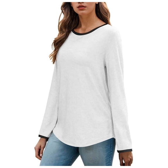 Towmus Womens Long Sleeve Shirts Loose Fit Crew Neck Trend Fall and Winter Clothes Going Out Basics Tees