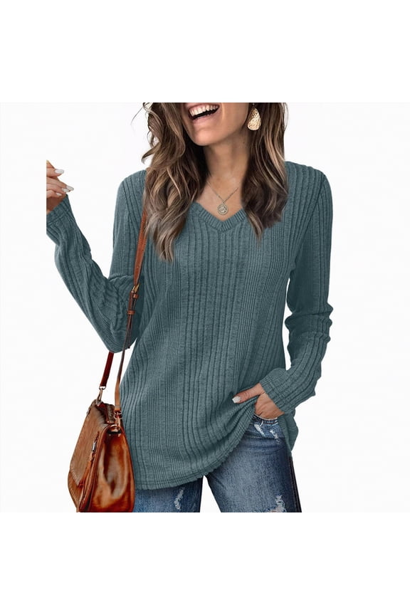 Womens Long Sleeve Tops V Neck Shirts Lightweight Tunic Sweaters Fashion Fall Clothes