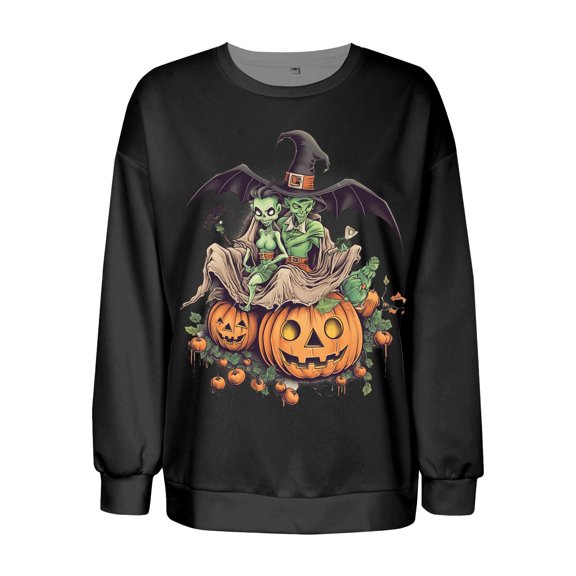Towmus Womens' Oversized Halloween Sweatshirt Casual Loose Knit Long Sleeve Tops Shirt Casual Pullover Top