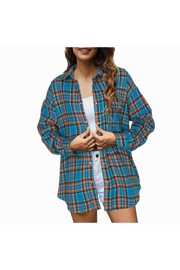 Womens Plus Size Button Down Flannel Shirts Long Sleeve Plaid Shackets Business Casual Blouse Top