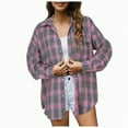 thumbnail image 1 of Towmus Womens Plus Size Button Down Flannel Shirts Long Sleeve Plaid Shackets Business Casual Blouse Top, 1 of 8