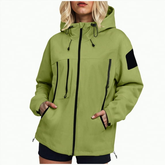 Towmus Womens Rain Jacket With Hood Lightweight with Hood Waterproof Raincoats Lightweight Solid Color Outdoor Trench Coat