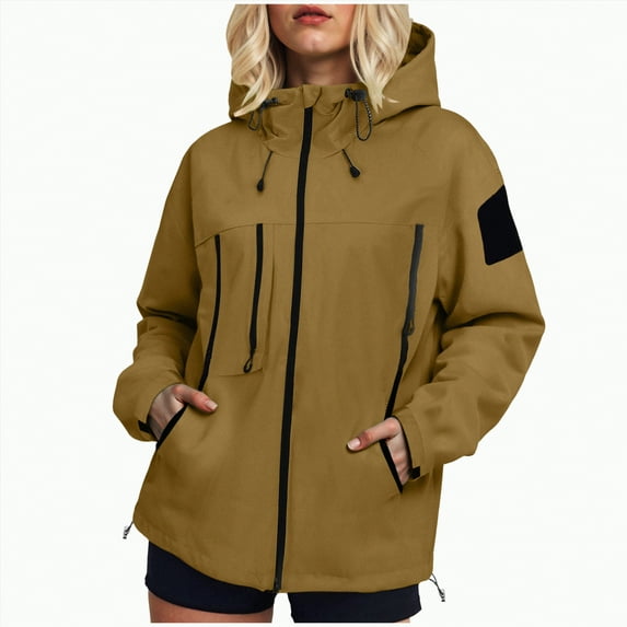 Towmus Womens Rain Jacket With Hood Lightweight with Hood Waterproof Raincoats Lightweight Solid Color Outdoor Trench Coat