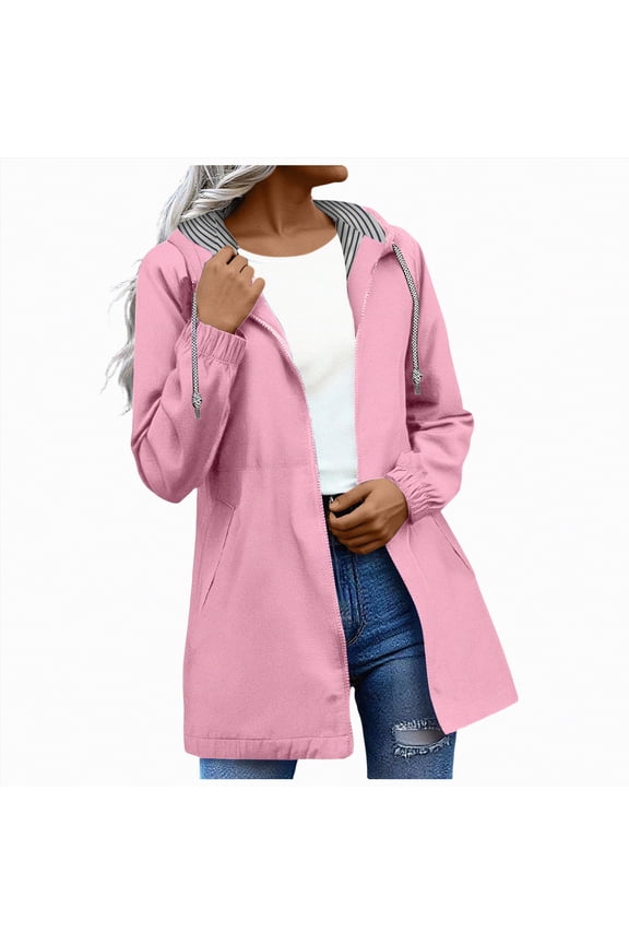 Womens Rain Jacket With Hood Plus Size Raincoat Zip Up Ski-Wear Trench Coat Long with Hood Windproof Lightweight Outdoor Windbreaker