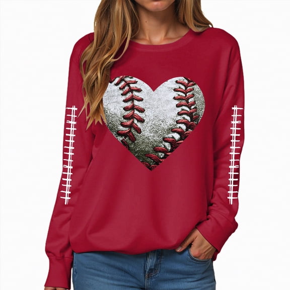 Towmus Womens Rugby Football Letter Prints Tops Loose-Fit Round Neck Pullover Top T-Shirt Top Long Sleeve Sweatshirt