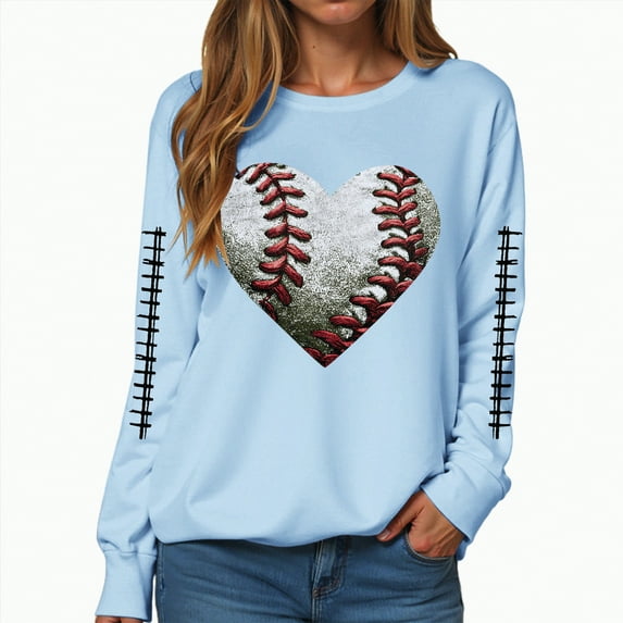 Towmus Womens Rugby Football Letter Prints Tops Loose-Fit Round Neck Pullover Top T-Shirt Top Long Sleeve Sweatshirt