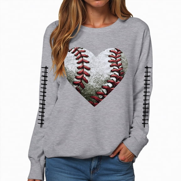 Towmus Womens Rugby Football Letter Prints Tops Loose-Fit Round Neck Pullover Top T-Shirt Top Long Sleeve Sweatshirt