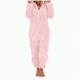 thumbnail image 1 of Towmus Womens Sherpa Jumpsuit Fuzzy Pajamas Long Sleeve Adult Onesie Pajamas for Women Zipper Hooded Plush Sleepwear Loungewear with Pockets, 1 of 8