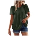 thumbnail image 1 of Towmus Womens Summer Tops Crewneck Short Sleeve Shirts Casual Chiffon Blouses Flowy Lace Hem Fashion Blouses, 1 of 6