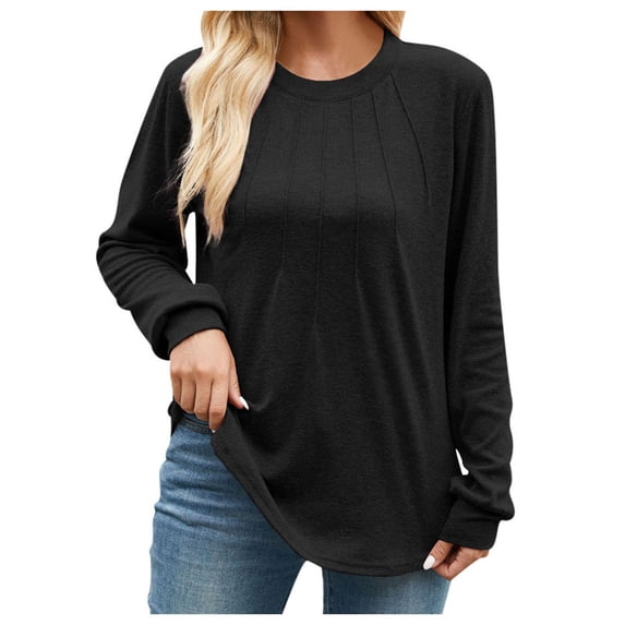 Towmus Womens Sweaters Dressy Pleated Womens Tunic Tops Casual Blouses Fashion Long Sleeve Shirts for Women
