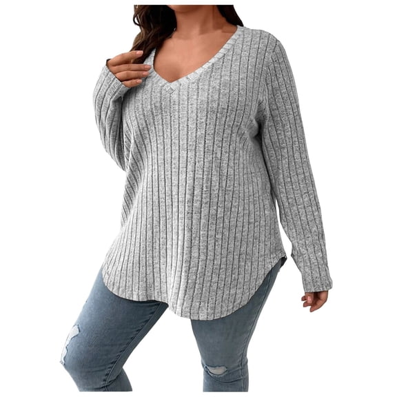 Towmus Womens Sweaters, Long Sleeve V Neck Lightweight Plus Size Pullover Tops Fall Blouse Army Green Size 5XL