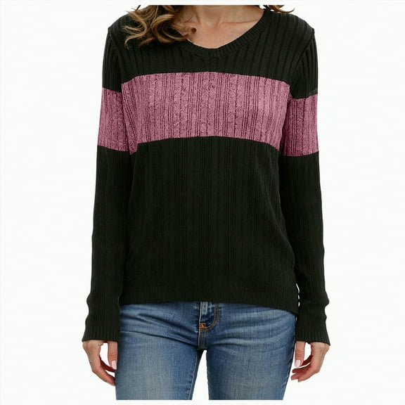 Towmus Womens Sweaters Trendy Color Block Tops Long Sleeve Shirts Fall Outfits Early Fall Fashion 2025 Winter Clothing, Purple, S